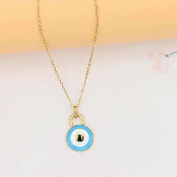 Yellow Gold Evil Eye Lock Necklace, XPNL0295 - Picture 12 of 13